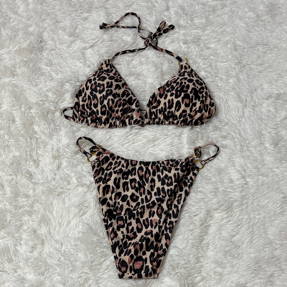Leopard Print 2 Piece Bikini Triangle Swim Set S